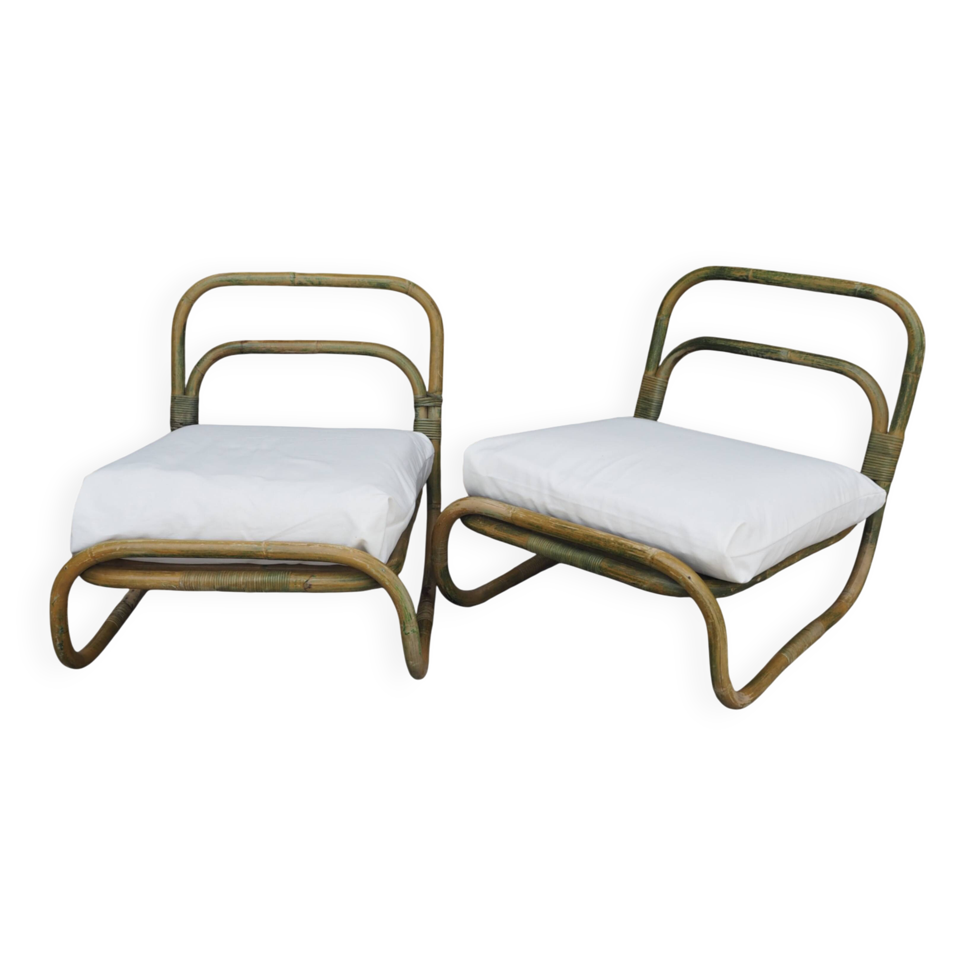 Pair of curved bamboo armchairs