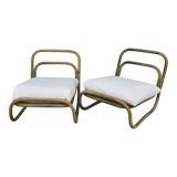Pair of curved bamboo armchairs