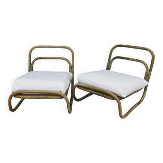 Pair of curved bamboo armchairs