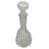 Vintage 1950s French Frosted Glass Decanter - Embossed Grapevine