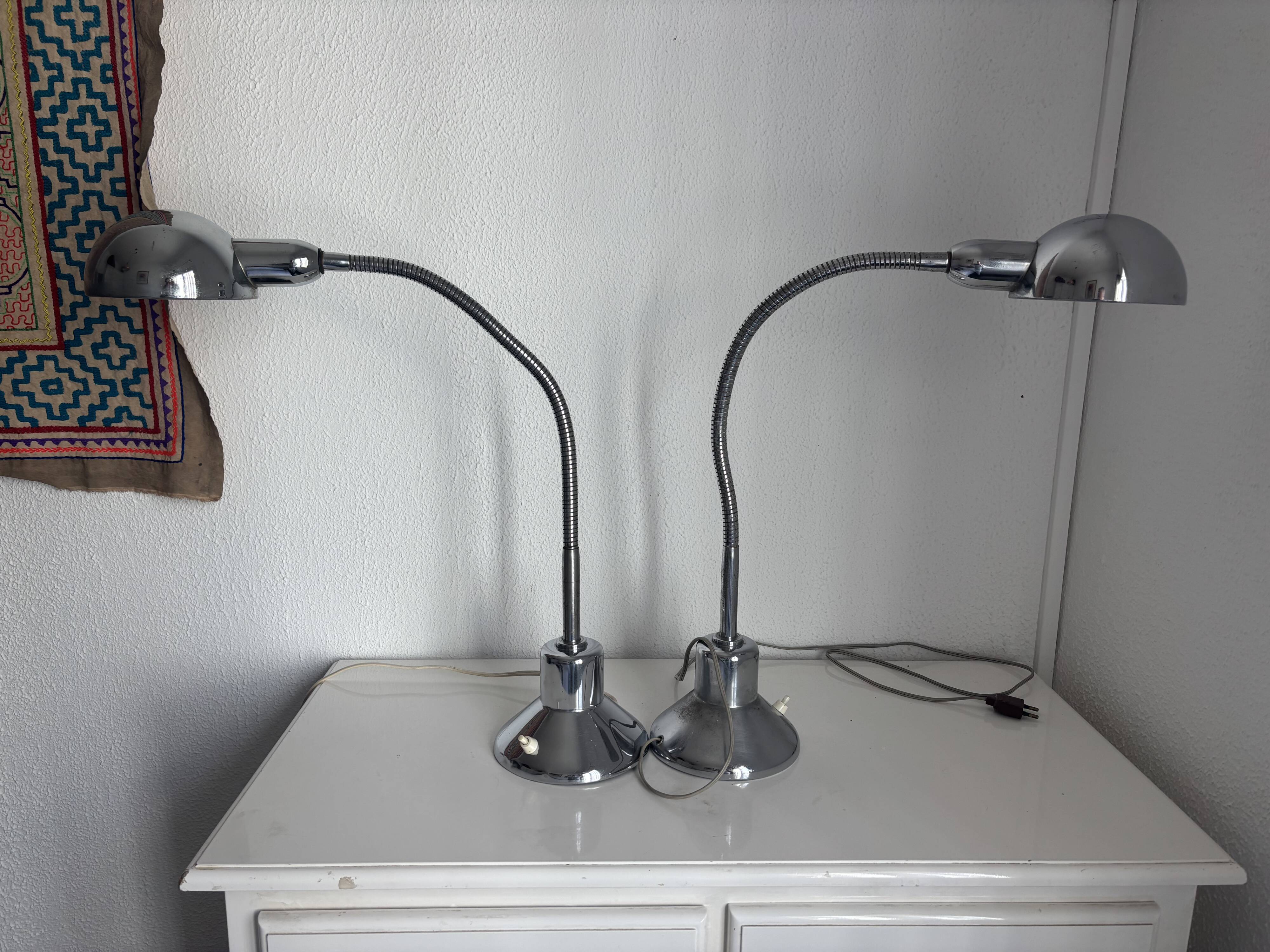 Paire lampes vintage 1940 de bureau jumo 210 chromée design - 50 cm