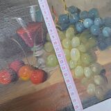 Small painting signed still life "Grapes and wine"