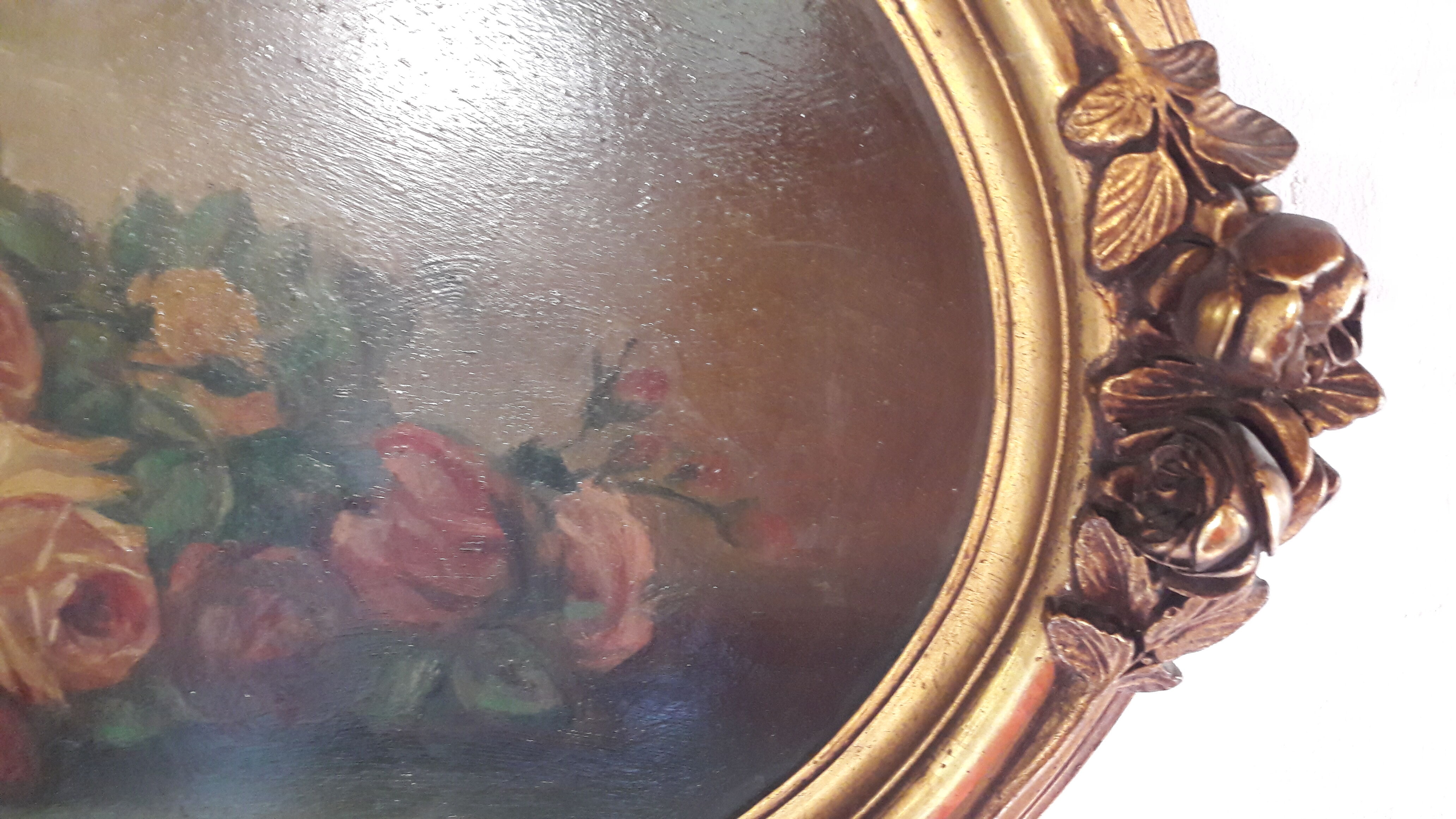 Painting old oil painting pattern Roses frame gilded wood
