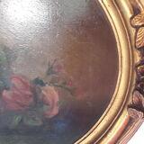 Painting old oil painting pattern Roses frame gilded wood