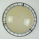 1930s to 50s glass ceiling lamp plafoniere with metal wire and brass frame