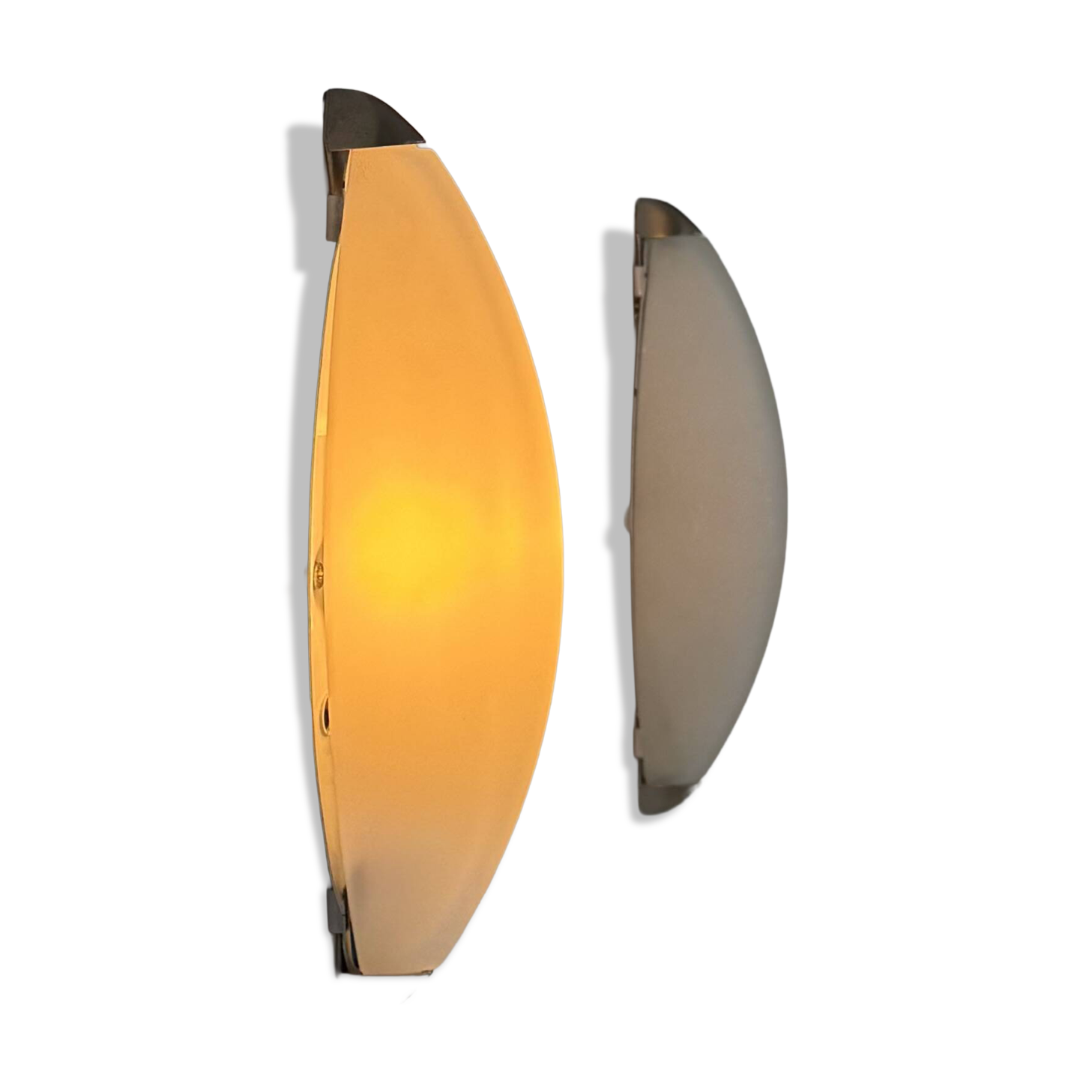 Vintage wall lights, chrome metal and frosted glass, France, 1970.