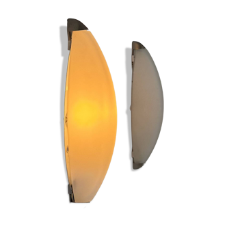 Vintage wall lights, chrome metal and frosted glass, France, 1970.