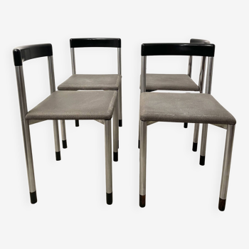 Series of 4 Italian metal and wood chairs, 1980