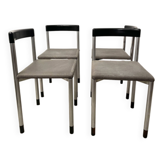 Série de 4 chaises italiennes métal et bois, 1980