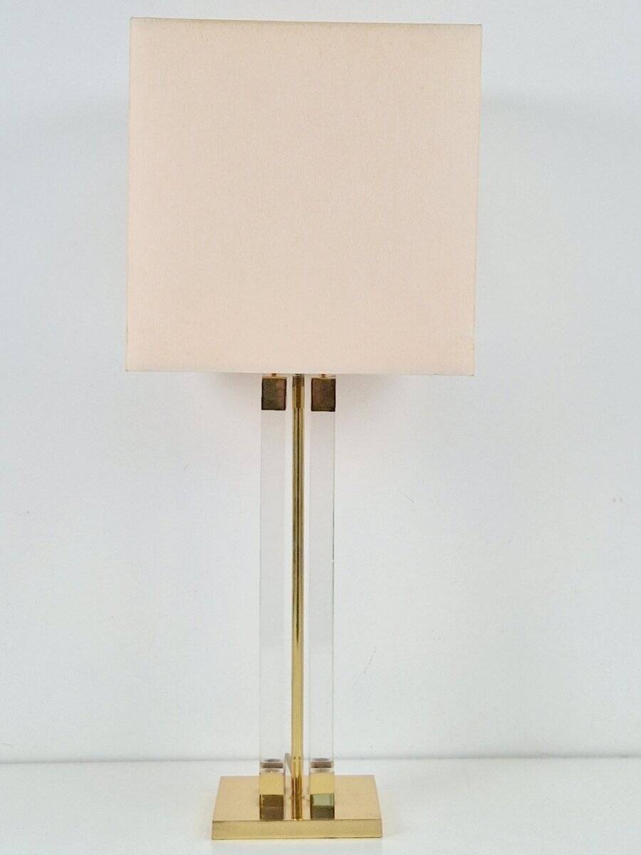 Vintage Regency Acrylic & Brass Table Lamp, Italy, 1970s