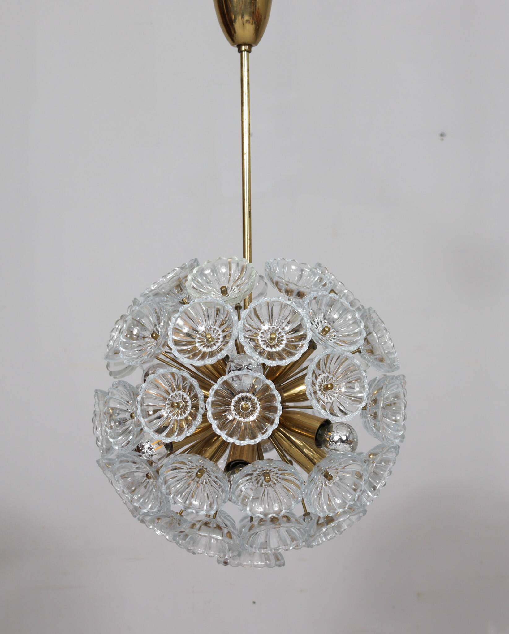 Space Age Sputnik ceiling chandelier/ceiling lamp with crystal flowers, Germany, 1970s