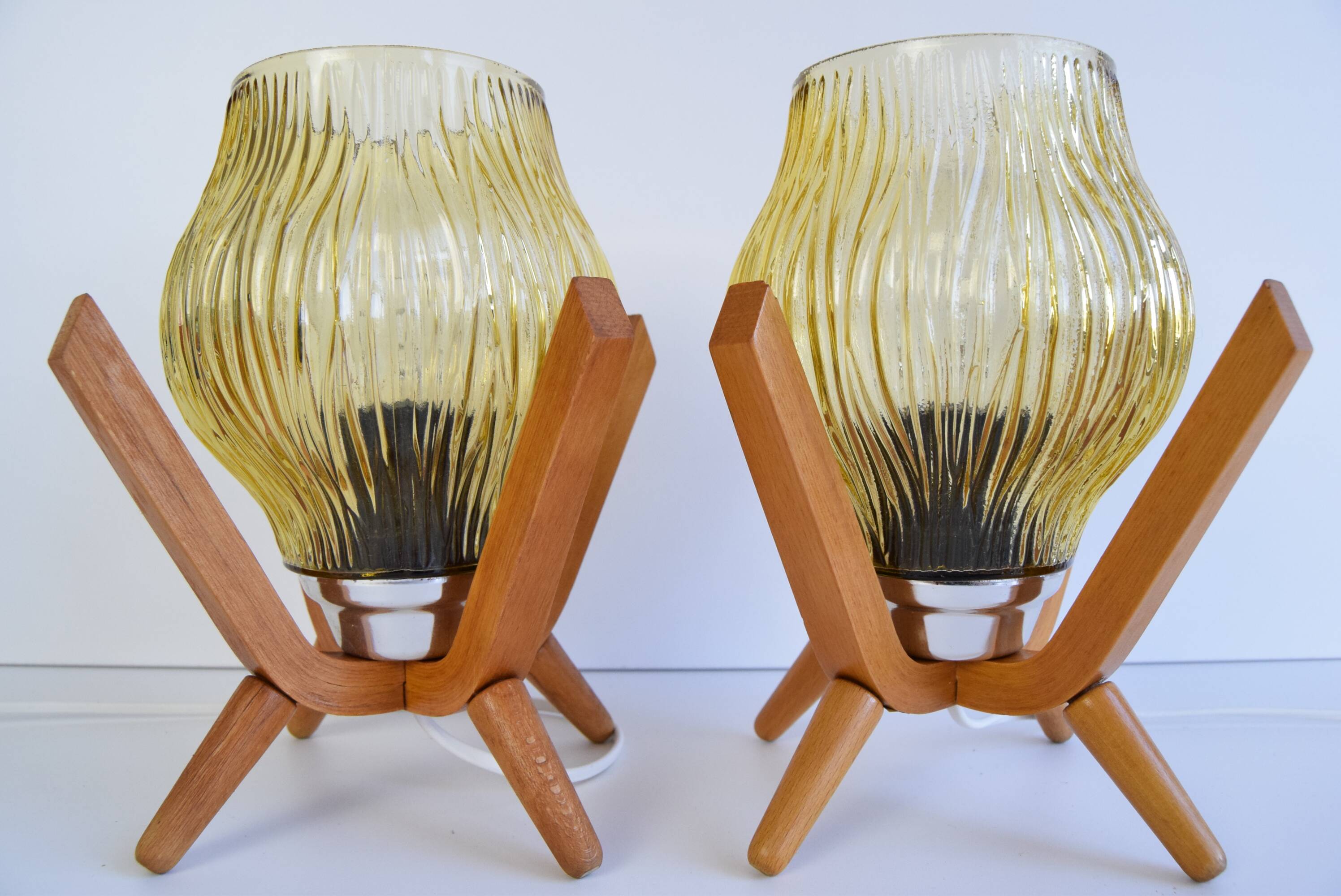 Pair of mid-century Wooden Design Table Lamps, by Dřevo Humpolec, 1970's.