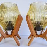 Pair of mid-century Wooden Design Table Lamps, by Dřevo Humpolec, 1970's.