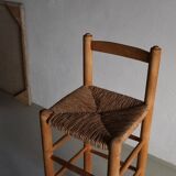 Tabouret de bar rustique à assise en jonc | France | Années 1960