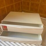 Bakelite white plastic vintage wall storage box with Flair origin label