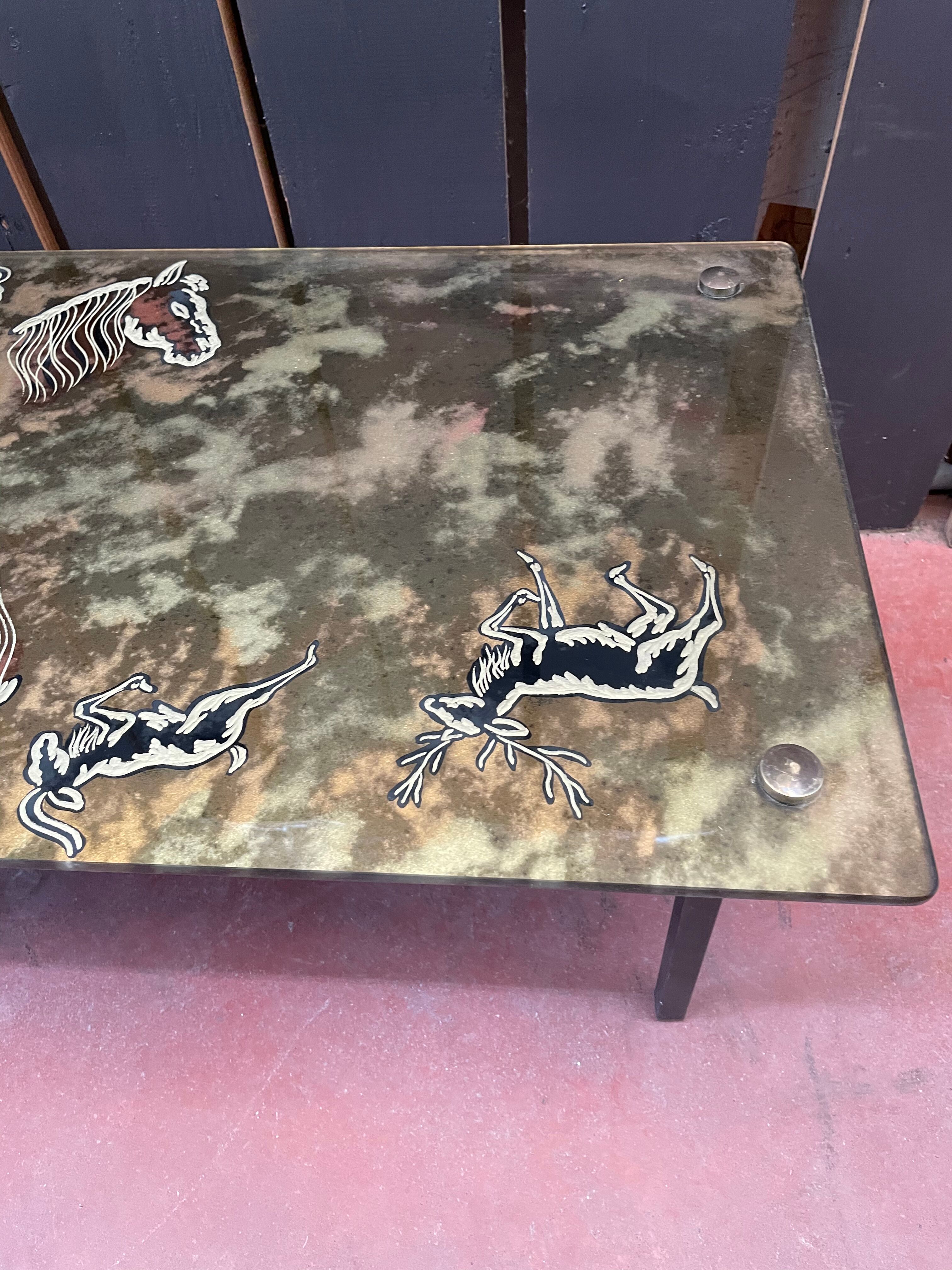 Iridescent glass coffee table signed Sasco.60