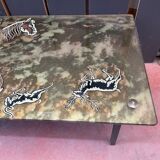Iridescent glass coffee table signed Sasco.60