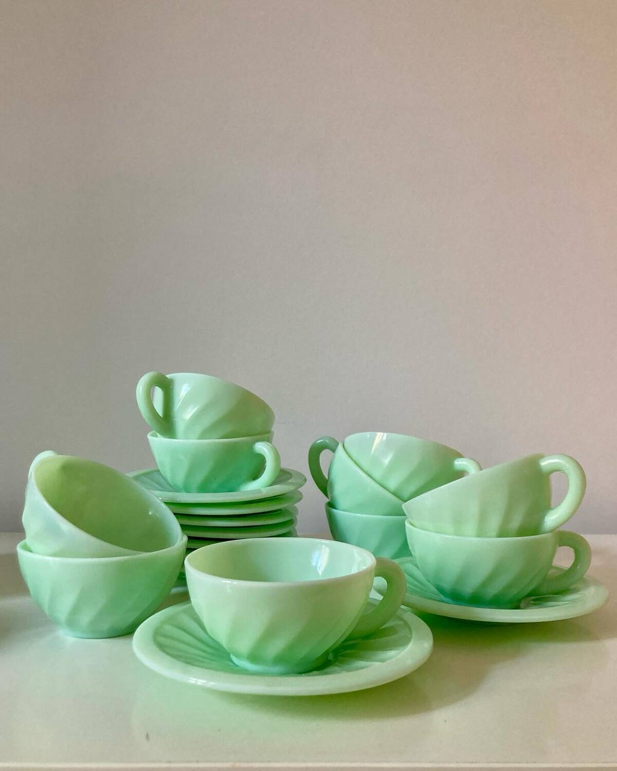 Service à café en opaline vert mint