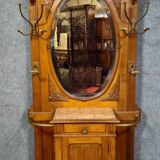 Coat rack - antique oak coat stand - mirror - marble