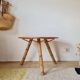Tripod coffee table – Rattan & Bamboo – Sky blue oval top – 60s