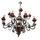 Lampadario in stile barocco a 15 luci in metallo e legno, anni '50