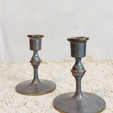 Pair of pewter candle holders