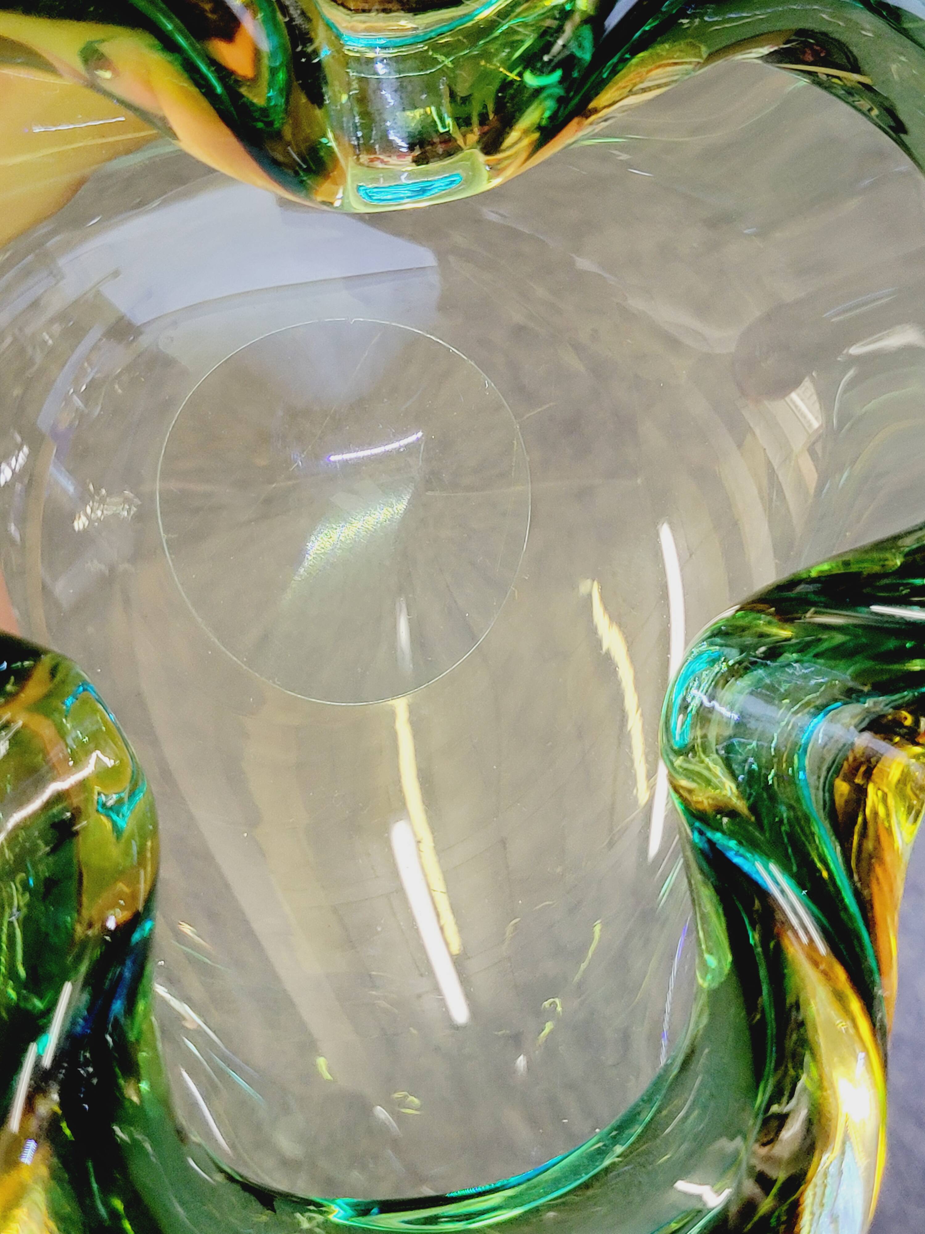 Empty Pocket Cup Ashtray Vintage Murano Glass Sommerso Green and Yellow