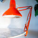 Lampe d'architecte Ledu orange, France 1970