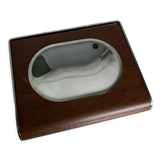 Wall soap holder design chrome and walnut wood