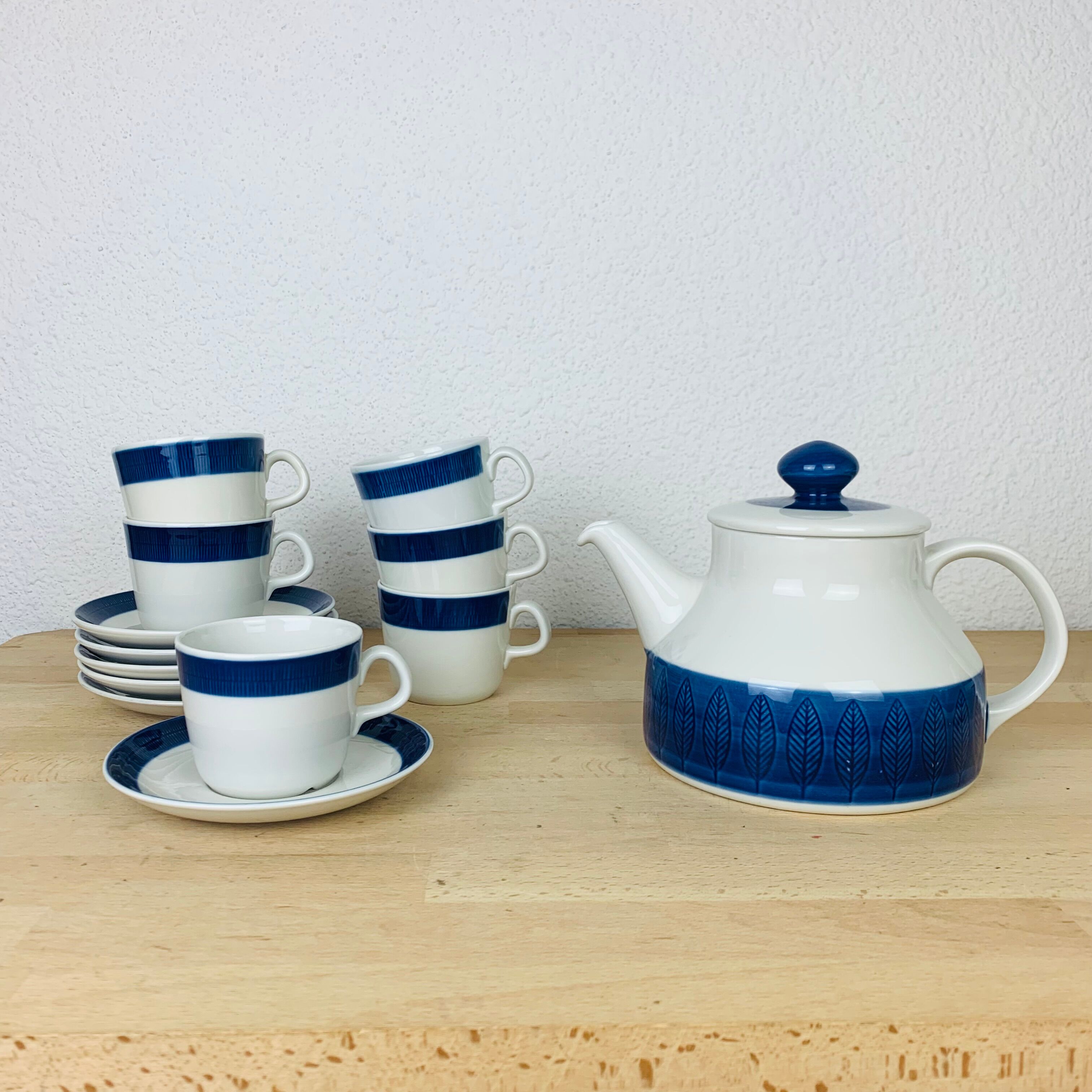 Tea set 6 cups ceramic Koka by Rörstrand Sweden, Scandinavian