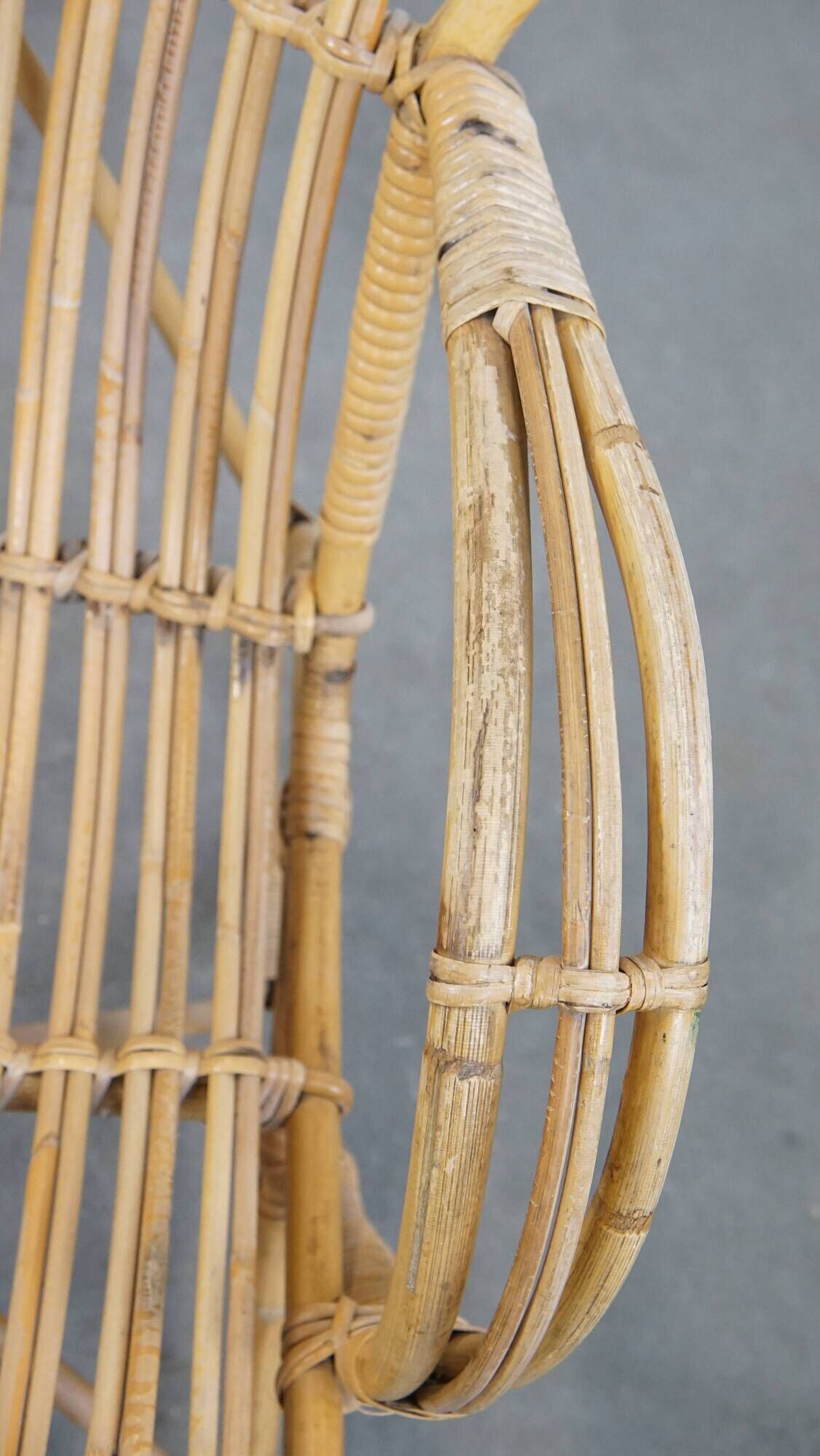 Vintage 1950s Dutch design rattan armchair with organic shapes