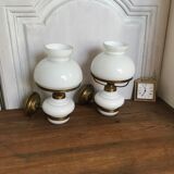 Pair of brass and opaline sconces