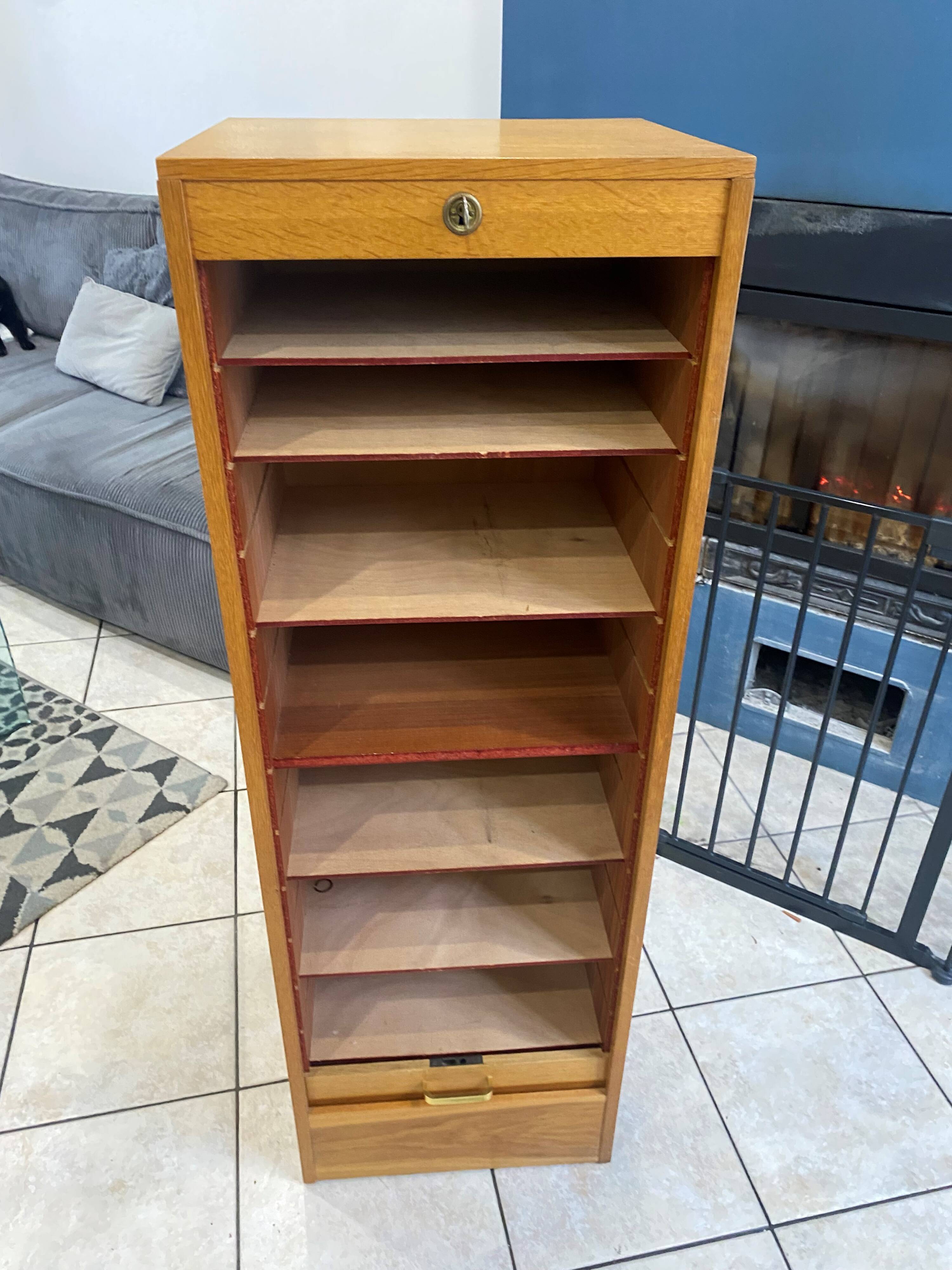 1960s office filing cabinet with curtains