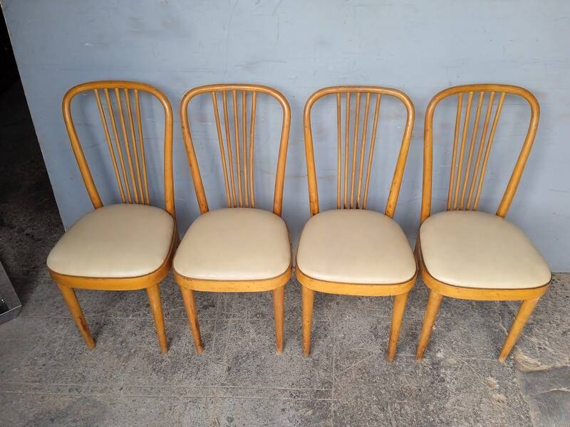 4 designer chairs in bent beech ep 1950 Italy