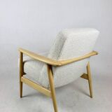 White Ivory Boucle GFM63 Lounge Chair by J. Kedziorek, 1970s