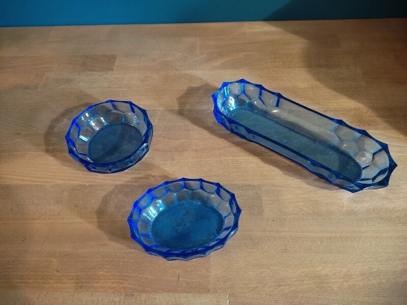 Empty pockets soap holder containers in old vintage blue glass dp 0222f075