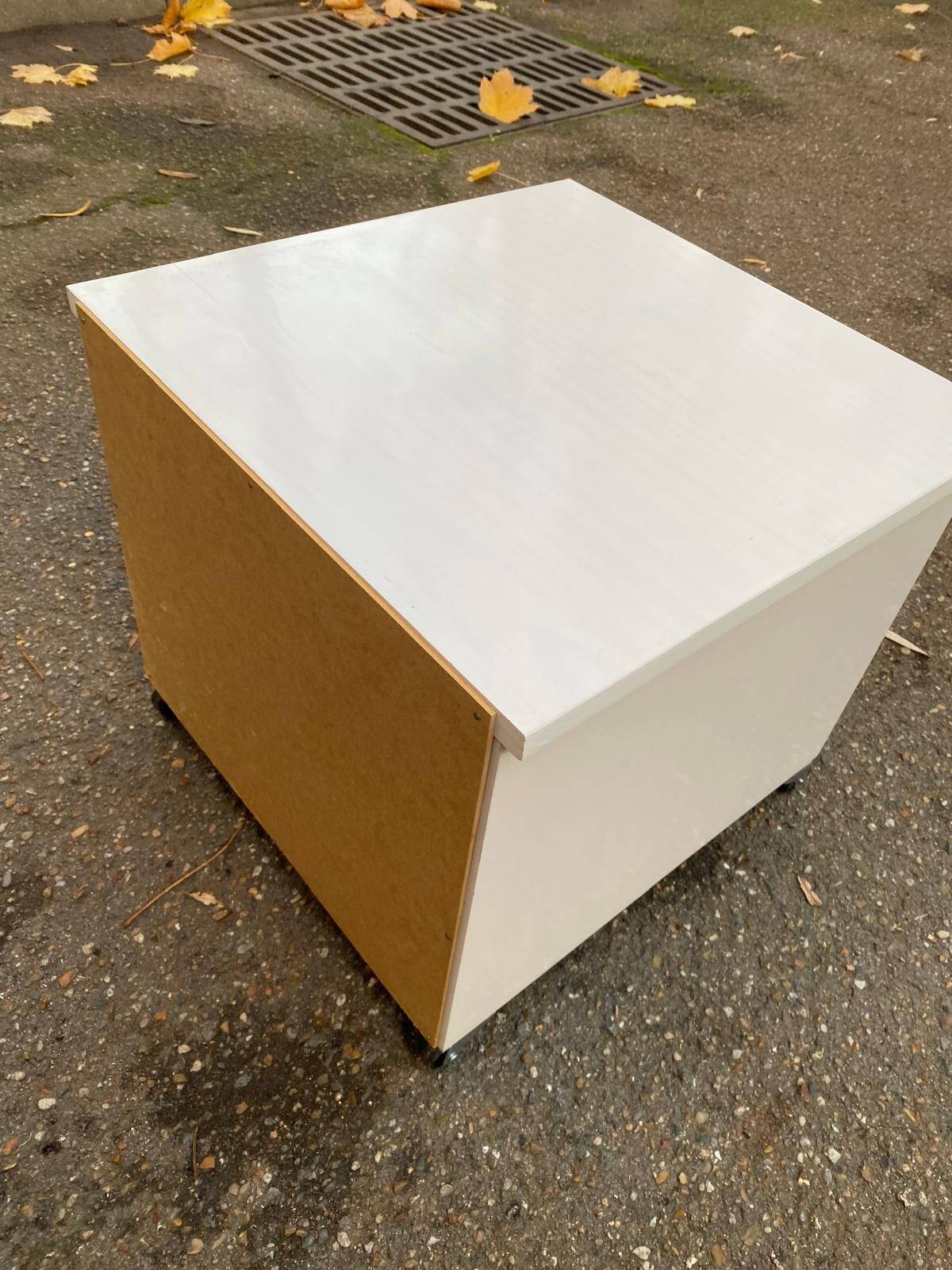 Scandinavian bedside table in solid beige wood with 2 drawers