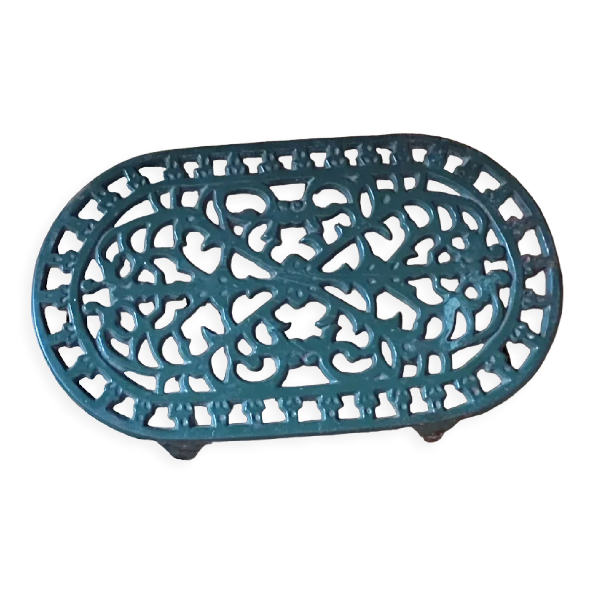 Oval metal green trivety patinated dp 112249