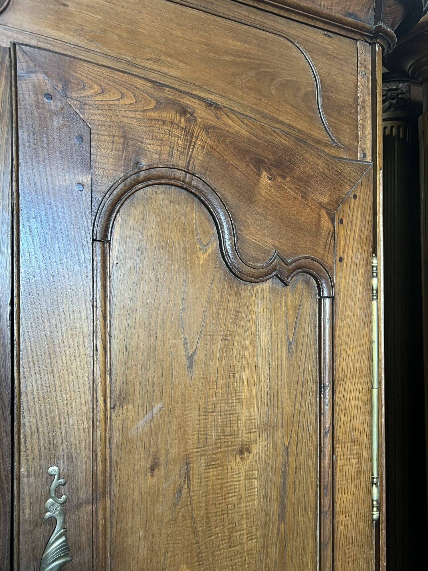 Very beautiful and old carved wooden wardrobe from the 19th century, small size, height 211 cm.