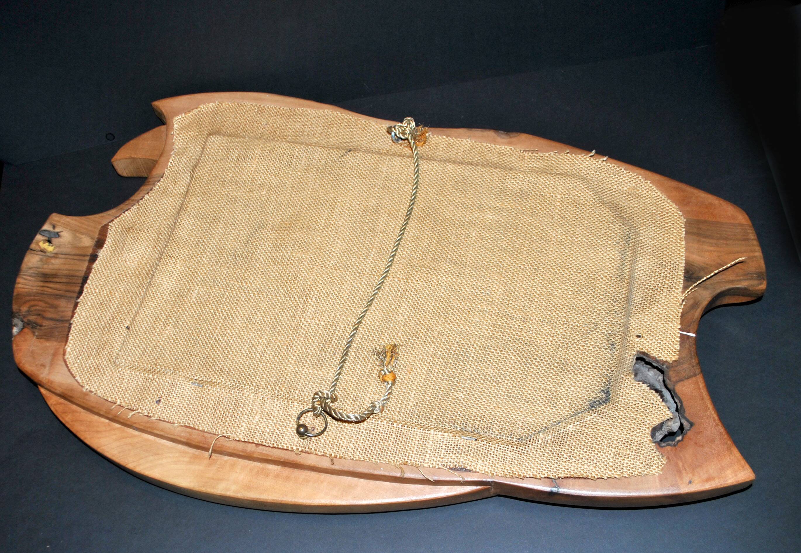 Vintage oval mirror in solid olive wood - Modernist design 1960-1970