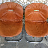 Seérie of 4 chairs Sabrina design Gastone Rinaldi for Rima, tawny leather, 1970