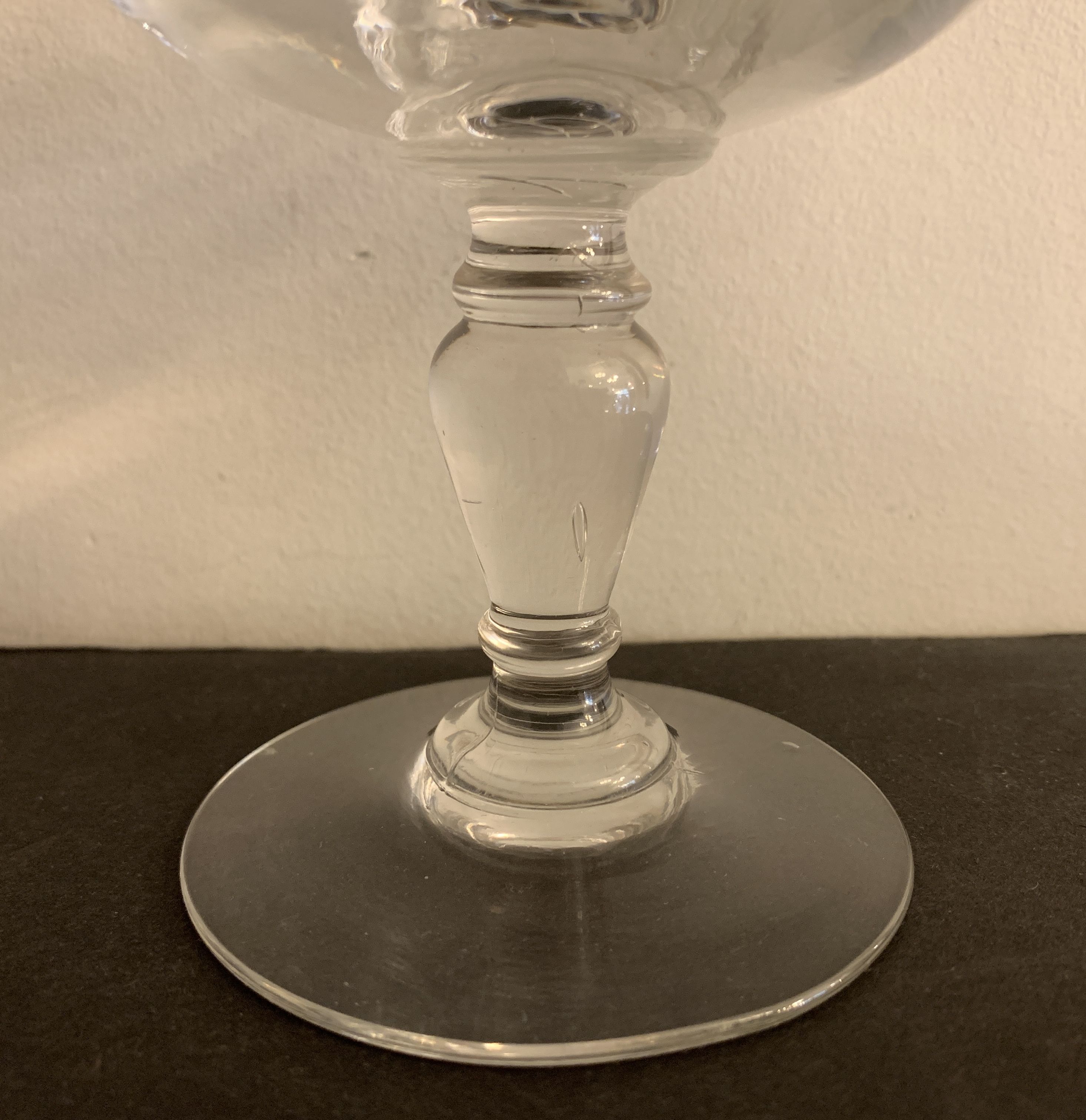 6 old champagne glasses in blown crystalline