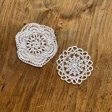 Set of 2 small placemats, crochet coasters, beige - vintage, old