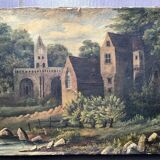 Tableau ancien paysage sur toile, XIX Siècle