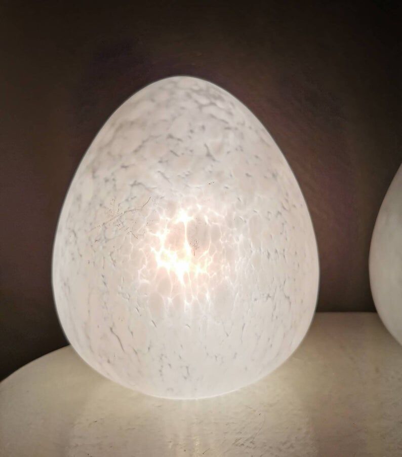 Set of 2 vintage white glass table lamps, 80s