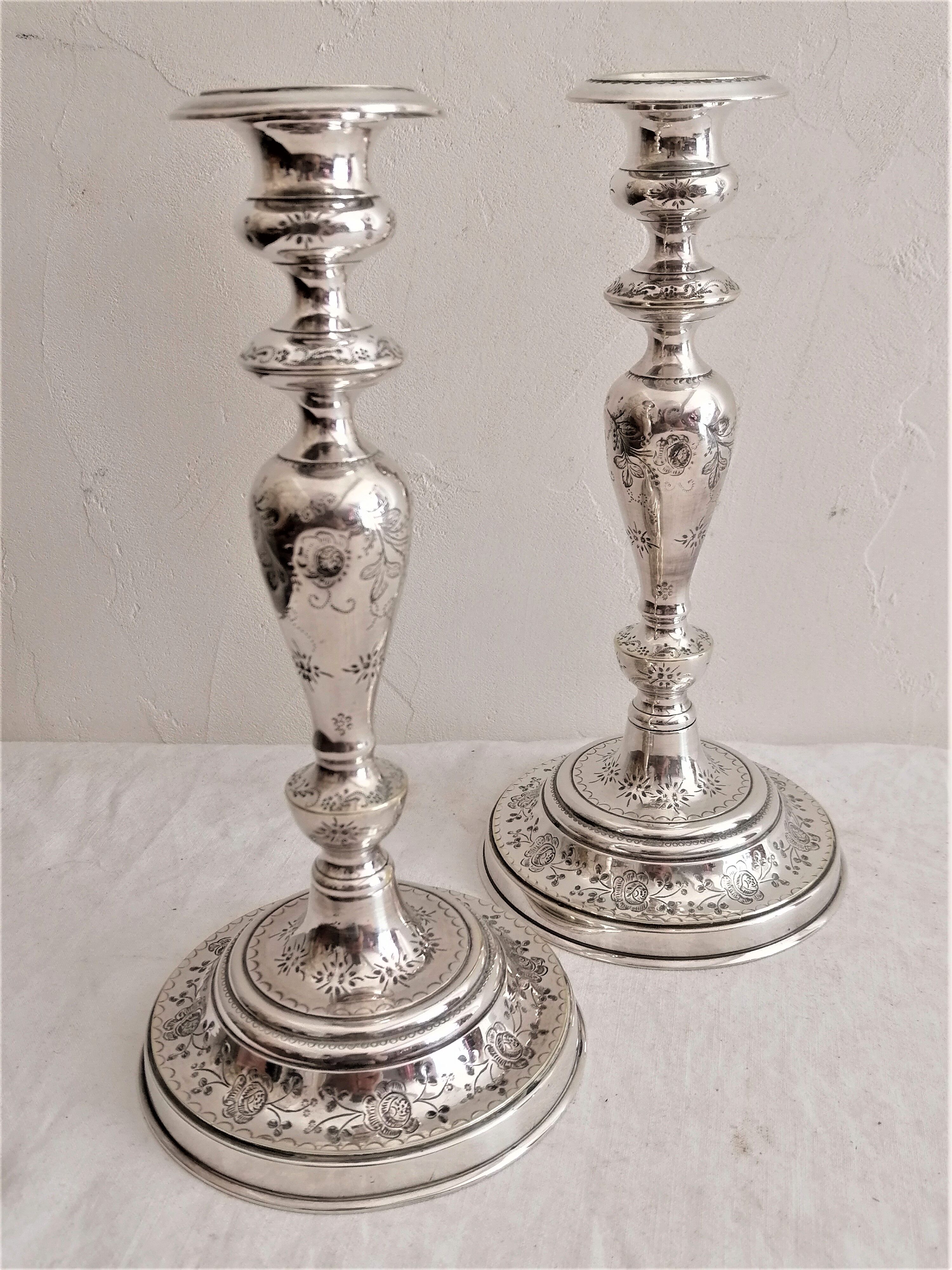 Pair of silver bronze torches, XIXth
