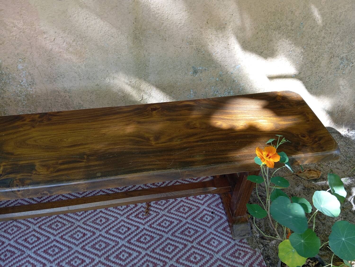 Pair of solid cherry wood farmhouse benches, 1950/60