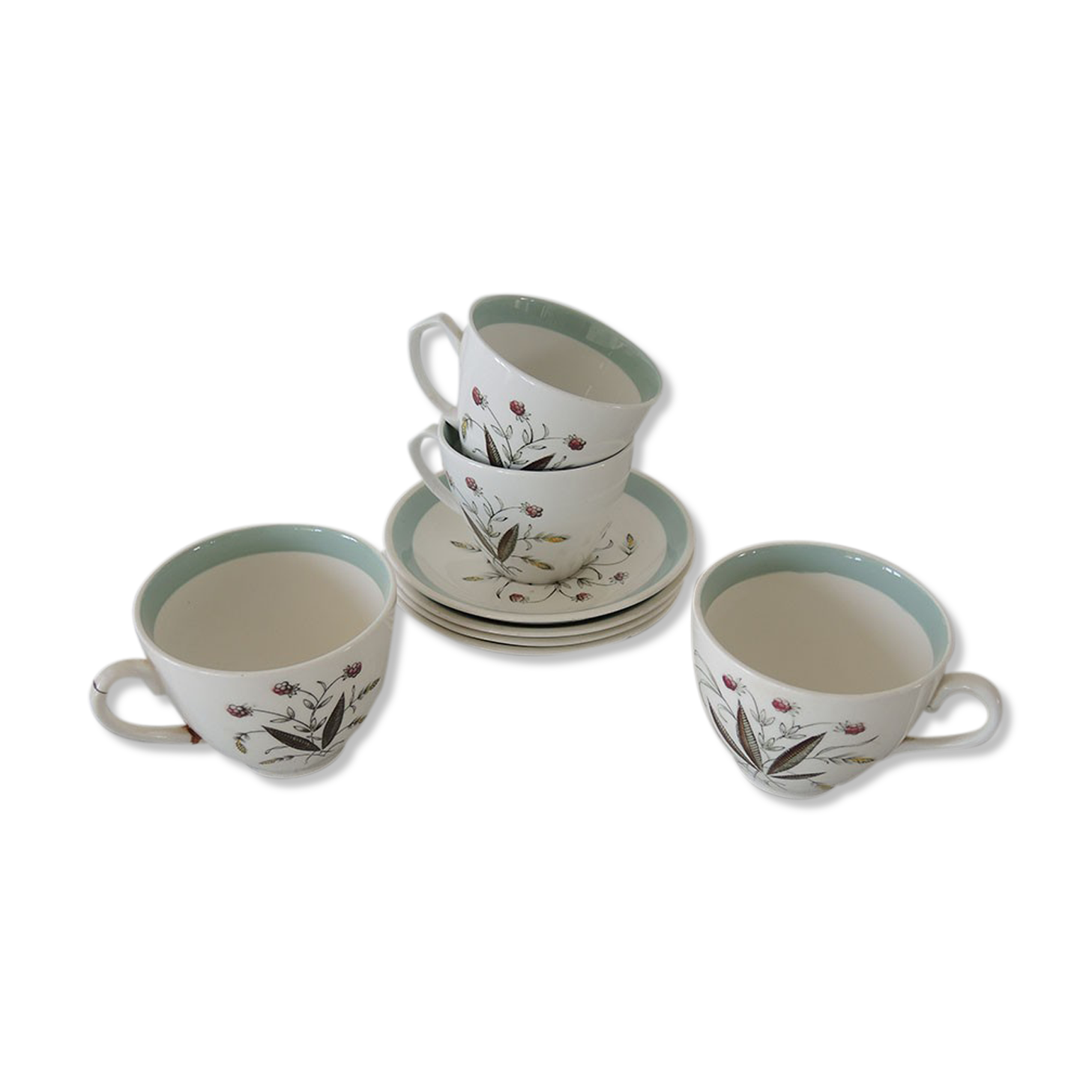 4 Old Cups & Saucers ALFRED MEAKIN England – Hedgerow