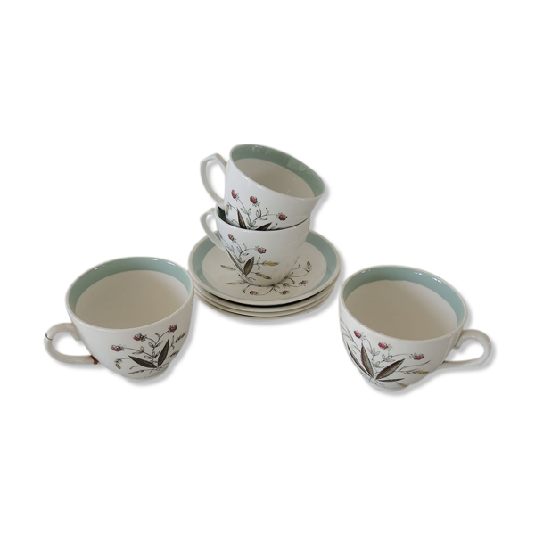 4 anciennes tasses & soucoupes alfred meakin england – hedgerow