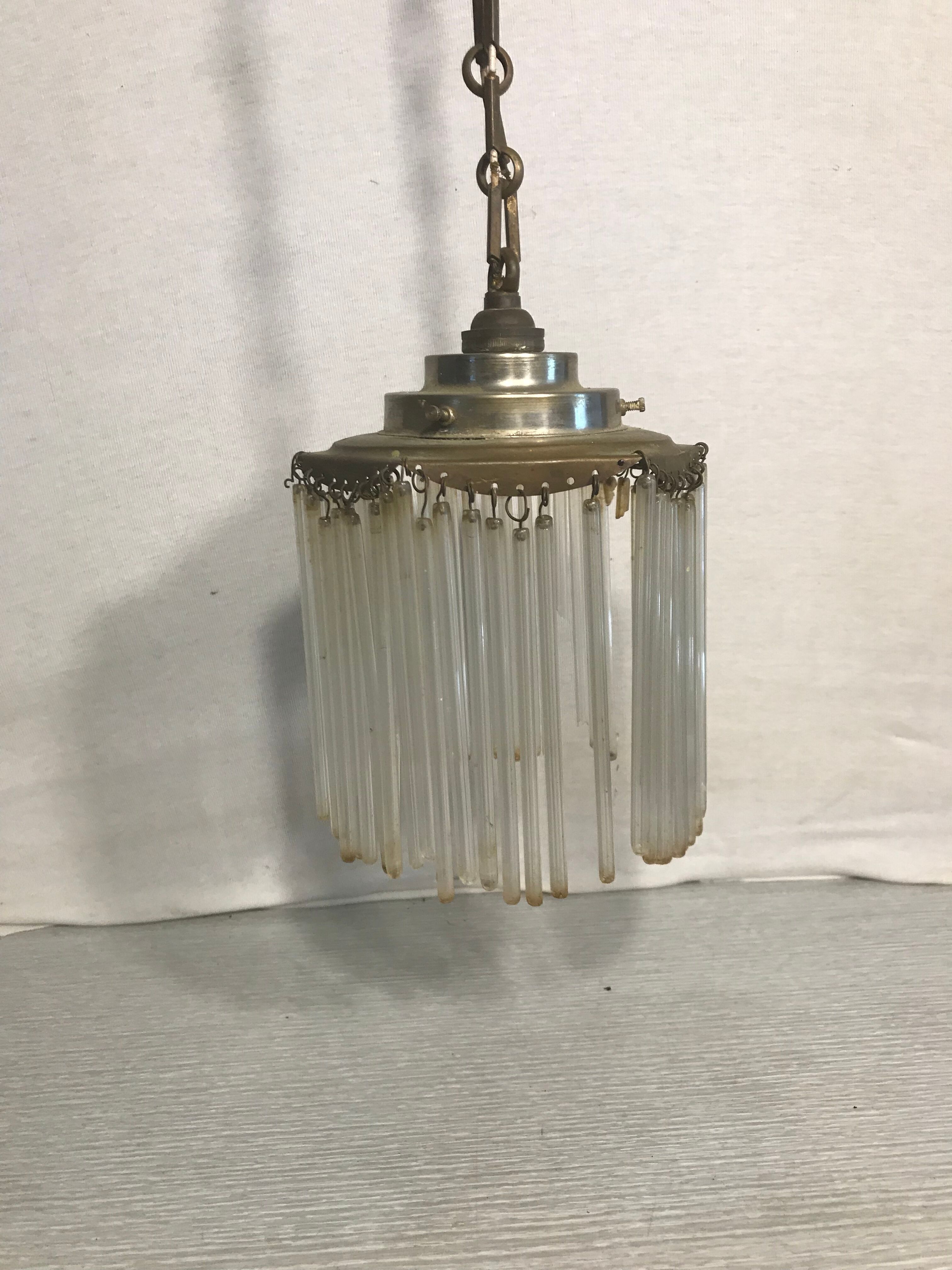 Old brass hanging cylindrical vintage glass pampilles